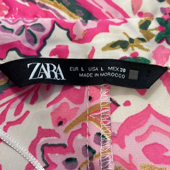 Zara Pink Paisley Print Satin Button Front Collared Shirt, sz L - Picture 8 of 13